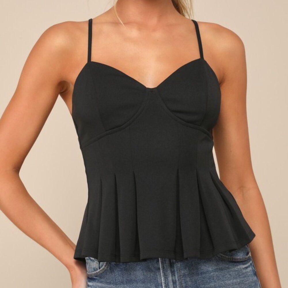 NWOT Lulus Live To Impress Black Sleeveless Bustier Peplum Top - Size M